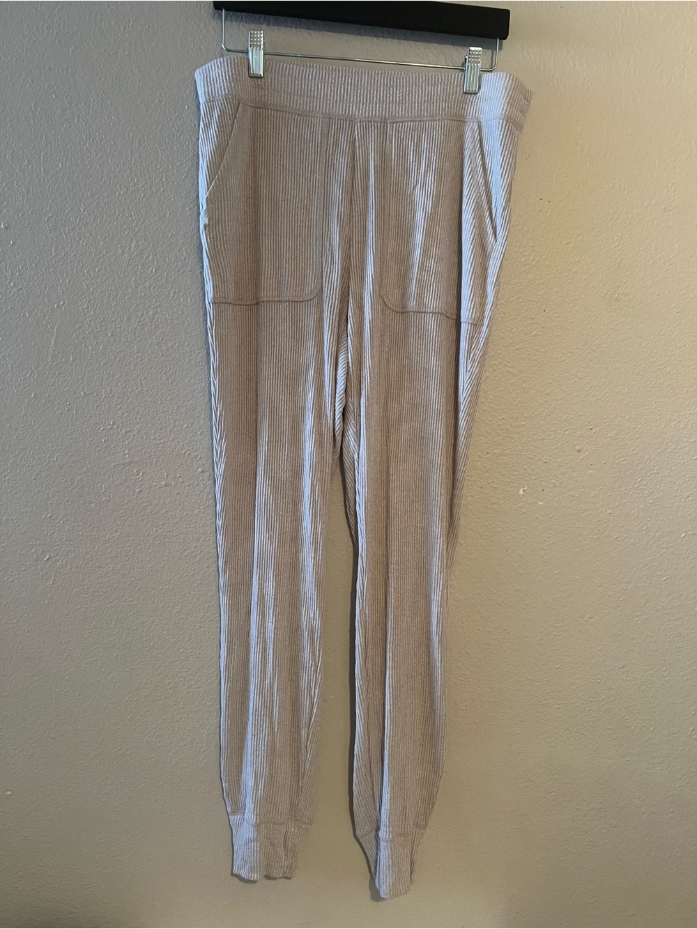 Express Ribbed Jogger Pants in Light Beige